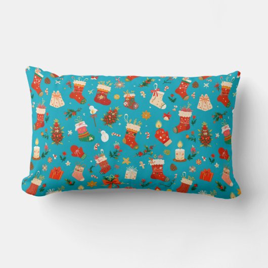 Coussin Rectangle Motif de Noël festif avec chaussettes (Recto)