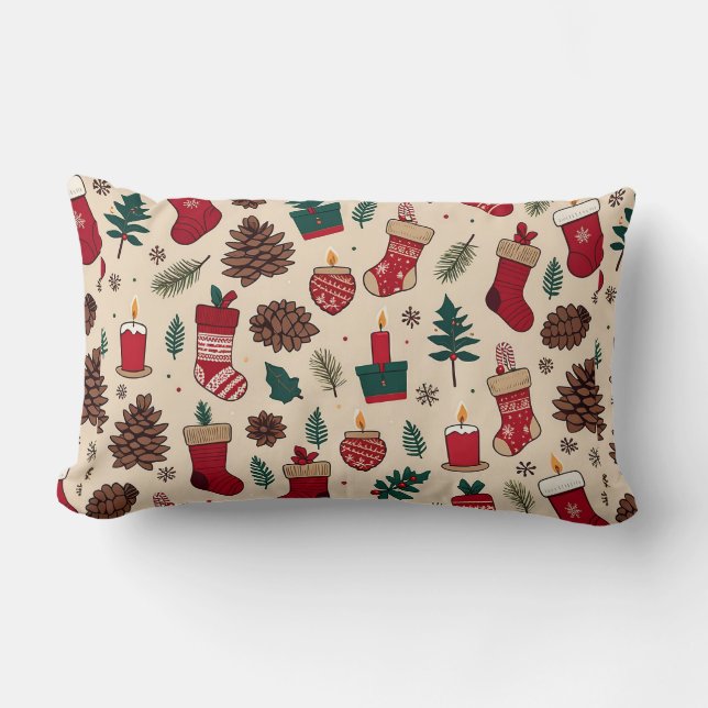 Coussin Rectangle Motif de Noël festif avec chaussettes (Recto)