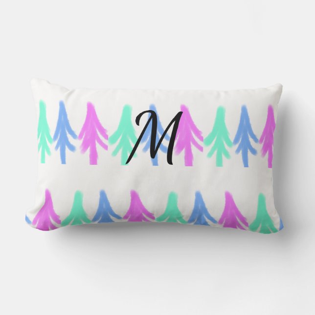 Coussin Rectangle Motif de Noël simple aquarelle ajouter monogramme  (Recto)