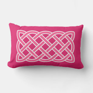Coussin Rectangle Motif de nœud celtique, rose fuchsia et blanc