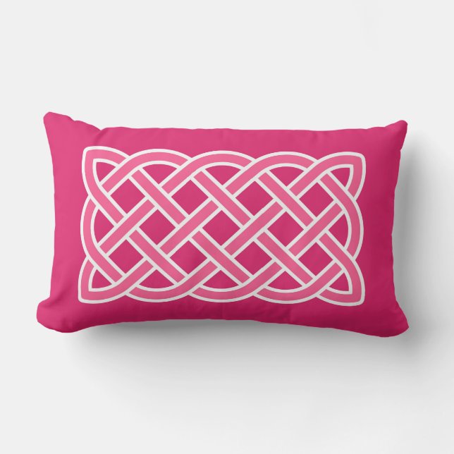 Coussin Rectangle Motif de nœud celtique, rose fuchsia et blanc (Recto)
