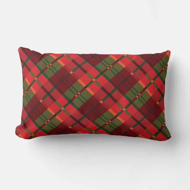 Coussin Rectangle Motif de plaid de vacances en rouge et le vert (Recto)