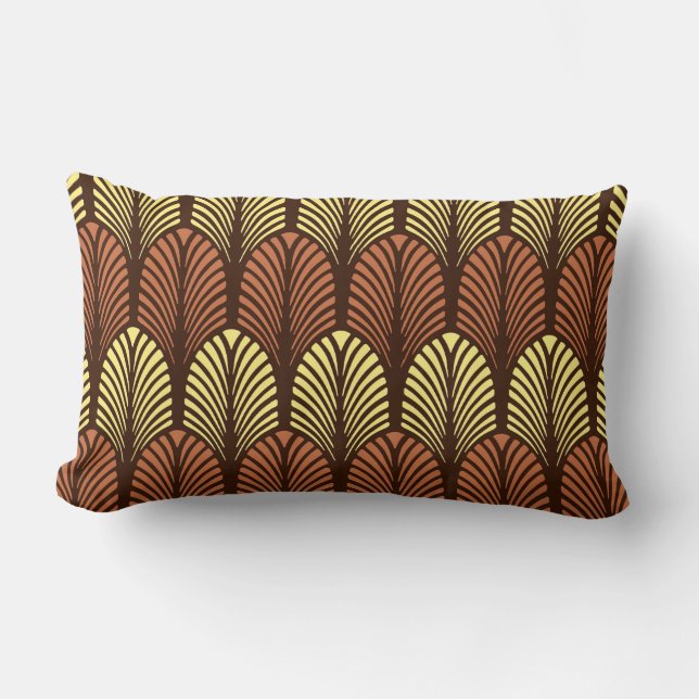 Coussin Rectangle Motif de plume d'art déco, brun foncé et rouille (Recto)