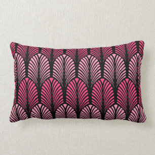 Coussin Rectangle Motif de plume d'art déco, rose et noir fuchsia
