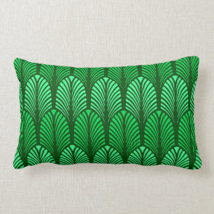 Coussin Rectangle Motif de plume d'art déco, vert vert