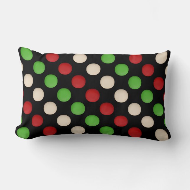 Coussin Rectangle Motif de point blanc vert rouge (Recto)