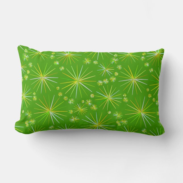 Coussin Rectangle Motif de Spoutnik de la moitié du siècle, vert (Recto)