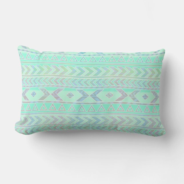 Coussin Rectangle Motif de style d'art aztèque sarcelle pastel (Recto)