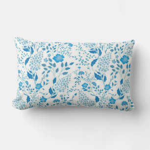 Coussin Rectangle Motif de style de broderie florale bleu blanc