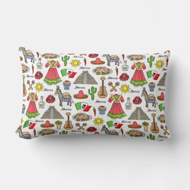 Coussin Rectangle Motif de symboles du Mexique | (Recto)