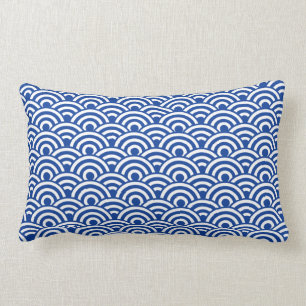 Coussin Rectangle Motif de vague japonais blanc de bleu de cobalt