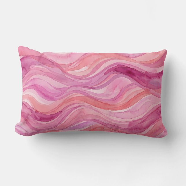 Coussin Rectangle Motif de vagues à l'aquarelle rose (Recto)