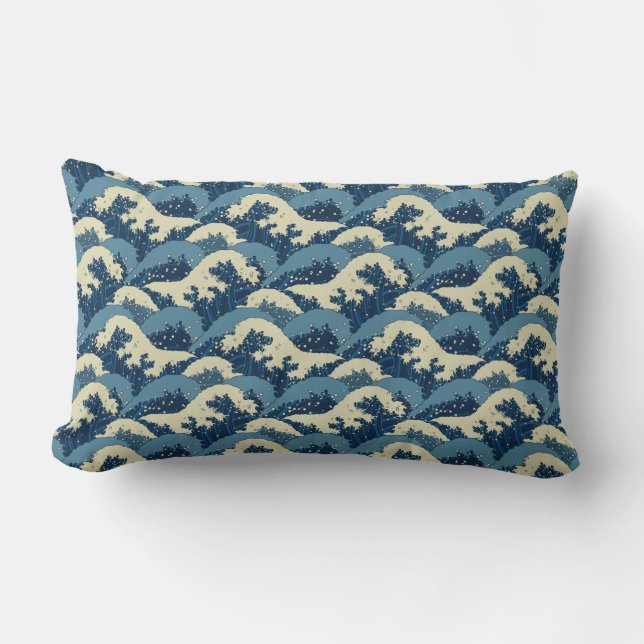 Coussin Rectangle Motif de vagues japonais de mer (Recto)