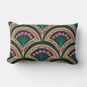 Coussin Rectangle Motif de ventilateur floral rose et vert