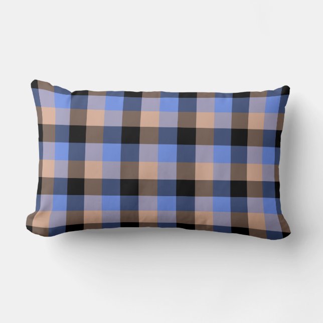 Coussin Rectangle Motif de vérification couleur bleu rose noir (Recto)