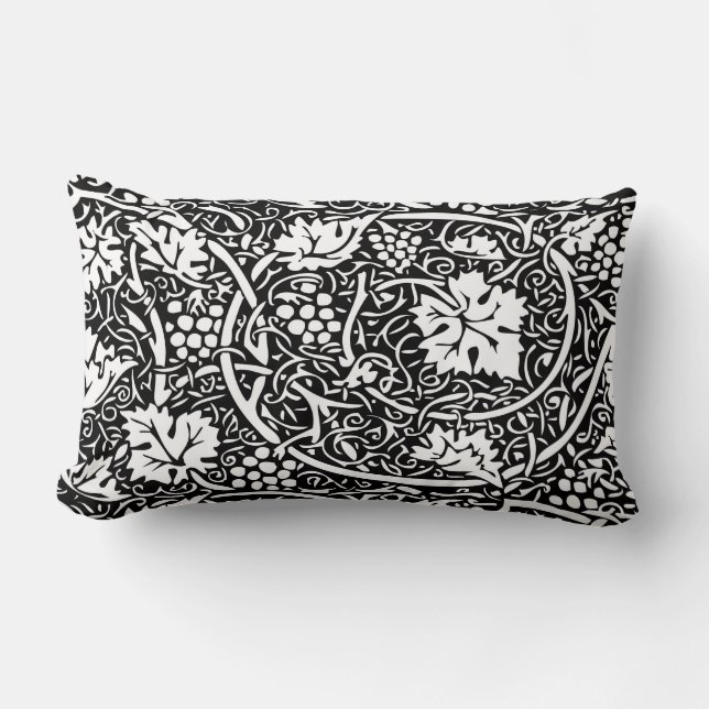 Coussin Rectangle Motif de vigne de raisin noir et blanc de William  (Recto)