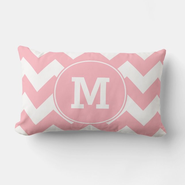 Coussin Rectangle Motif de Zigzag rose clair monogramme (Recto)