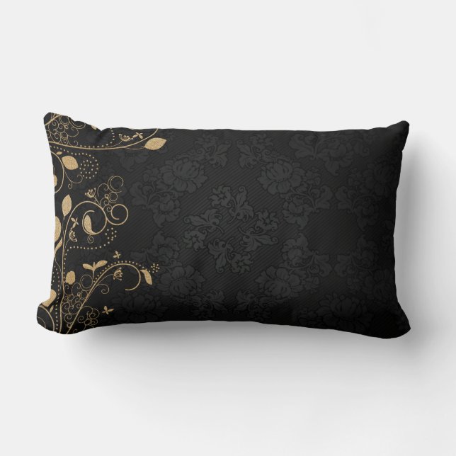 Coussin Rectangle Motif décoratif noir et or (Recto)