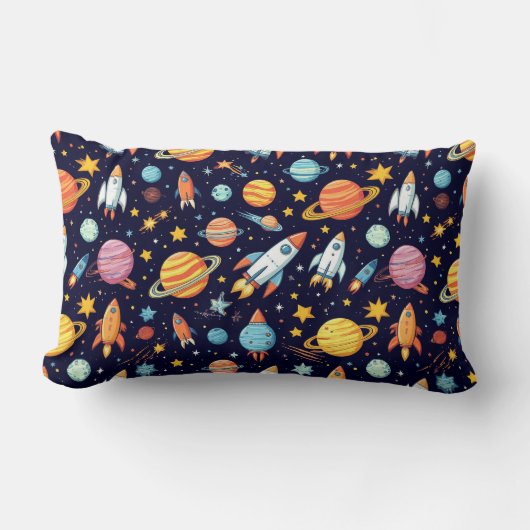 Coussin Rectangle Motif d'exploration spatiale coloré (Recto)