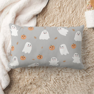 Coussin Rectangle Motif d'Halloween gris et gris Citrouille