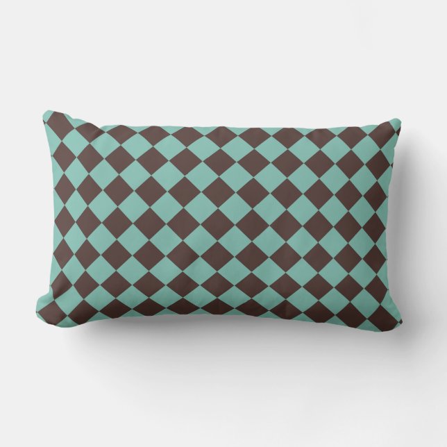 Coussin Rectangle Motif diamant à carreaux brun sarcelle  (Recto)