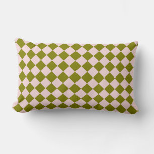 Coussin Rectangle Motif diamant à carreaux rose vert