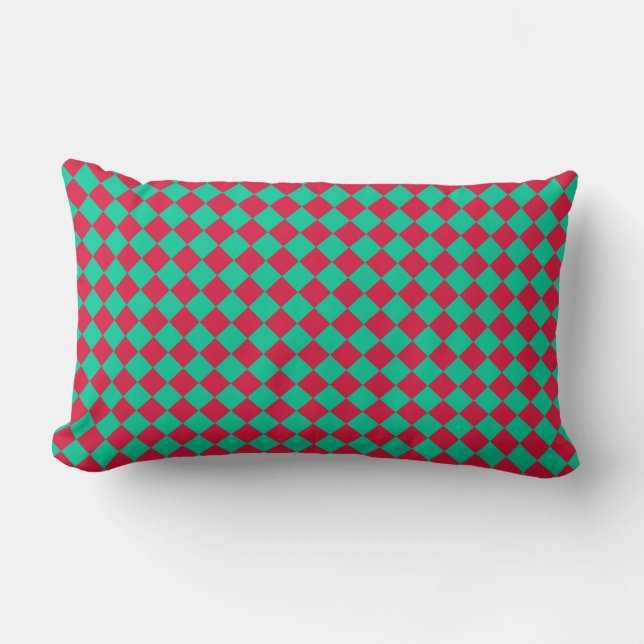 Coussin Rectangle Motif diamant à carreaux rouge et vert (Recto)
