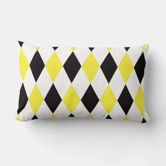 Coussin Rectangle Motif diamant arlequin noir blanc jaune (Recto)