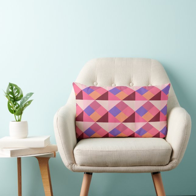 Coussin Rectangle Motif diamant géométrique – Rose et violet (Chaise)