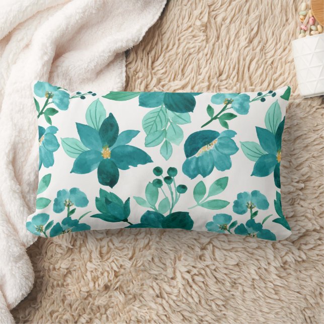 Coussin Rectangle Motif d'illustration de fleurs bleues - Floral col (Couverture)