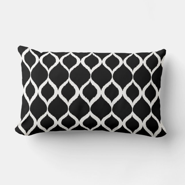 Coussin Rectangle Motif d'impression tribal Ikat Géométrique en noir (Recto)