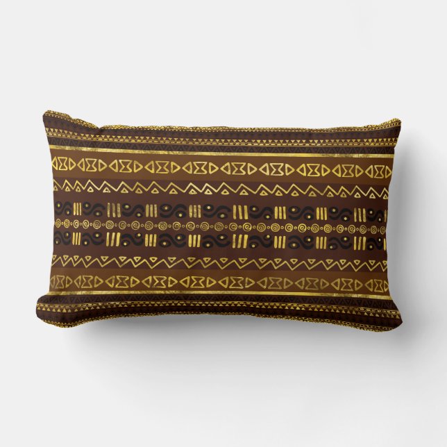 Coussin Rectangle Motif d'or africain ethnique sur le brun (Recto)
