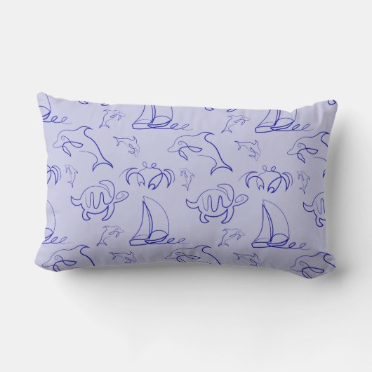 Coussin Rectangle Motif d'une ligne d'animal marin et voilier (Verso)