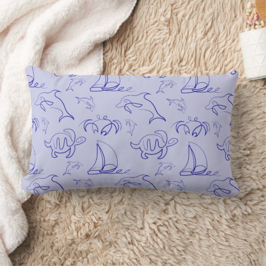 Coussin Rectangle Motif d'une ligne d'animal marin et voilier (Couverture)