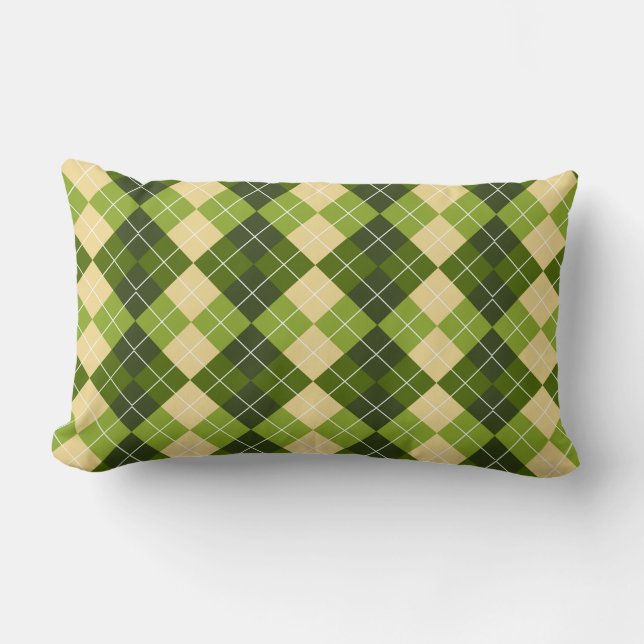 Coussin Rectangle Motif élégant Argyle en losange vert et jaune (Recto)