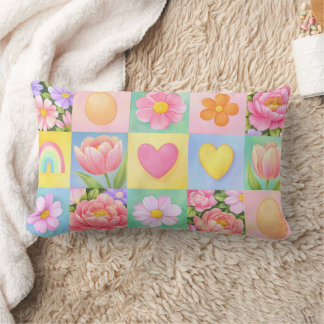 Coussin Rectangle Motif élégant de fleurs abstraites à carreaux