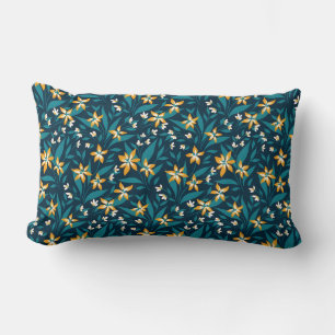Coussin Rectangle Motif élégant de fleurs jaunes sur feuilles vert f