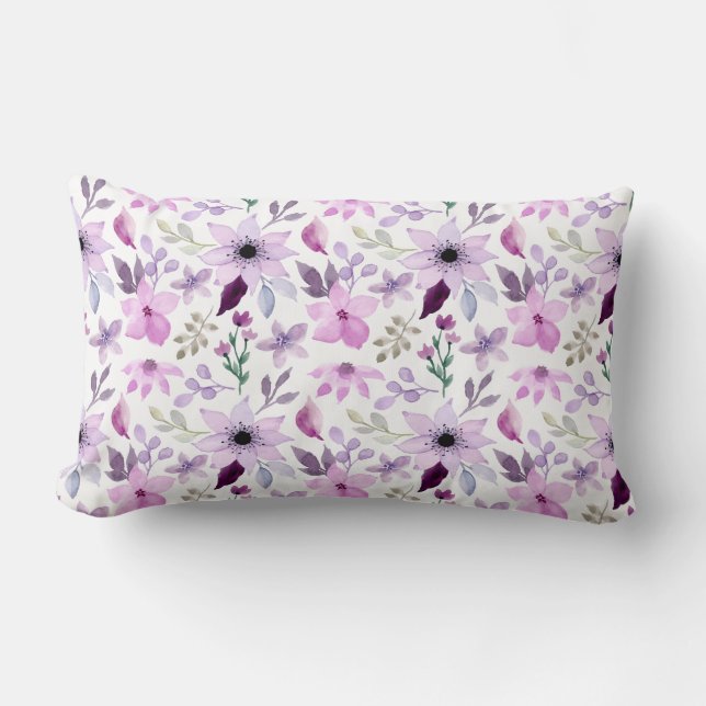 Coussin Rectangle Motif élégant de fleurs roses et violettes (Recto)