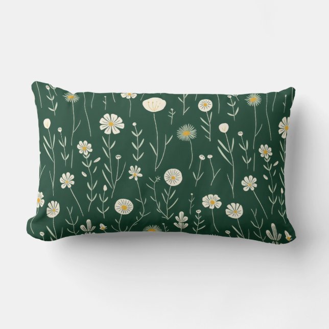 Coussin Rectangle Motif élégant de fleurs sauvages sur fond vert fon (Recto)