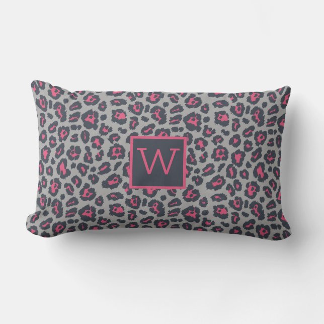 Coussin Rectangle Motif Empreinte de léopard Chic Monogram Hot Rose  (Recto)