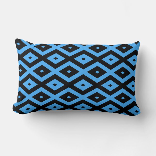 Coussin Rectangle Motif en diamant bleu ciel et noir (Recto)