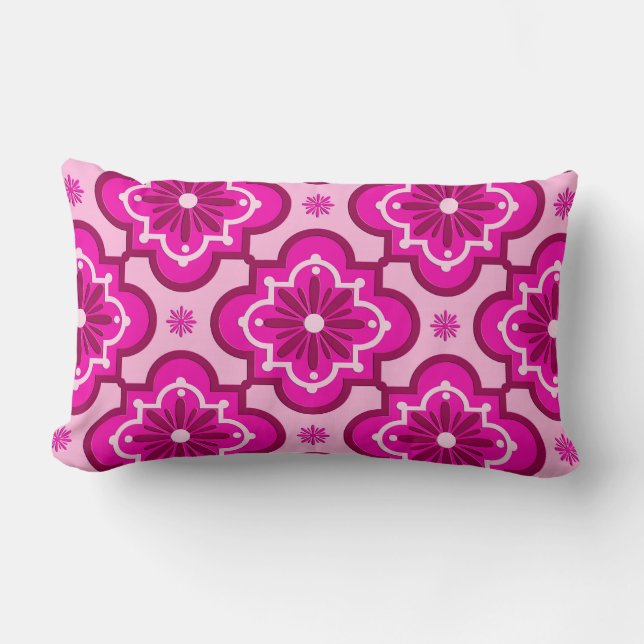 Coussin Rectangle Motif en tuiles marocaines - Fuchsia Pink (Recto)