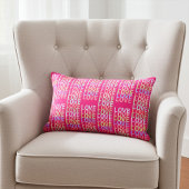 Coussin Rectangle Motif Enchanted LOVE, Rayures rouges et rose vif