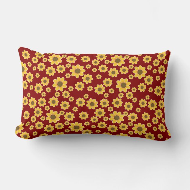 Coussin Rectangle Motif Fleur Jaune sur Arrière - plan Rouge - Flora (Recto)