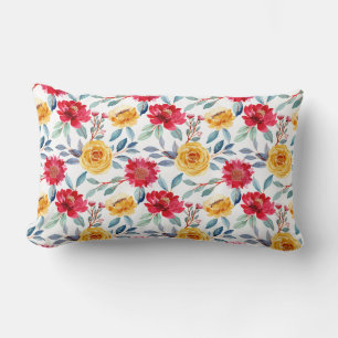 Coussin Rectangle Motif floral aquarelle ensoleillé en rose jaune