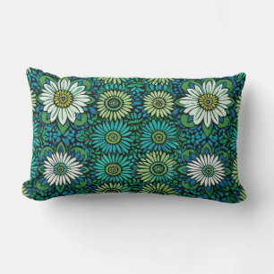 Coussin Rectangle Motif floral bleu, vert et blanc