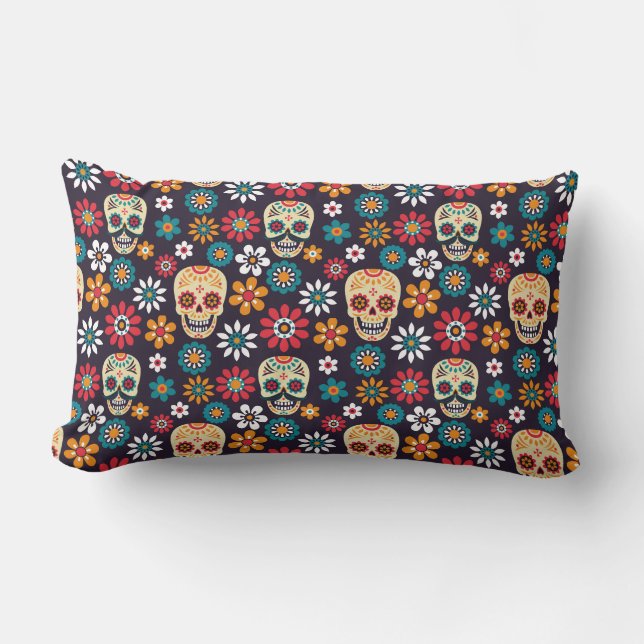 Coussin Rectangle Motif floral crâne rouge (Recto)