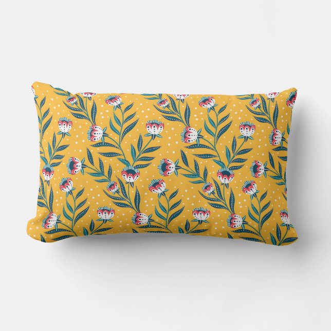 Coussin Rectangle Motif floral élégant avec des points et des feuill (Recto)