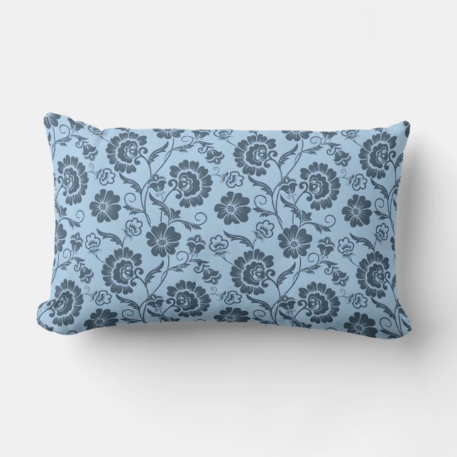 Coussin Rectangle Motif floral élégant sur fond bleu clair (Recto)