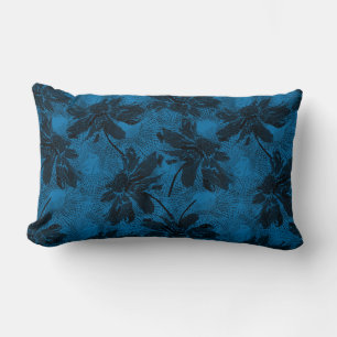 Coussin Rectangle Motif floral gris et bleu.